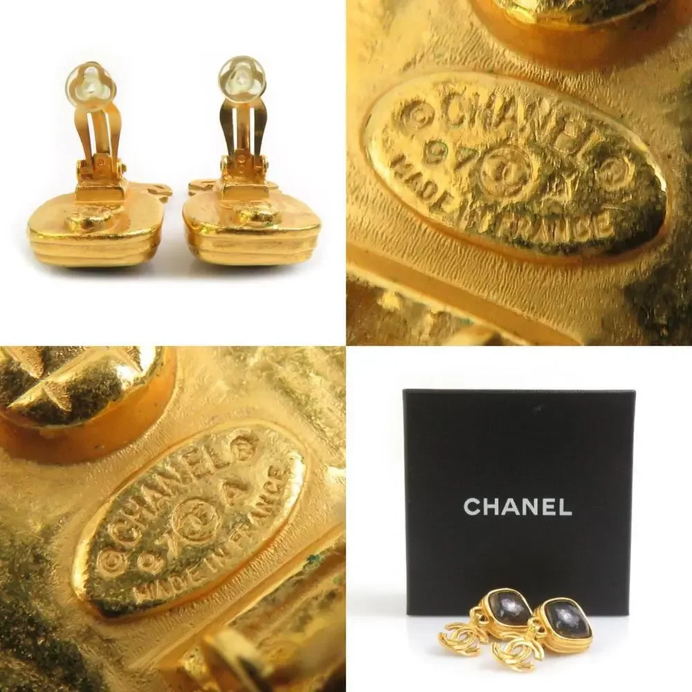 CHANEL Authentic Gold Logo Earrings